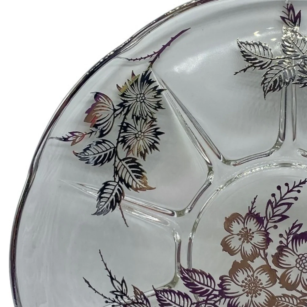 Vintage Silver City Glass Co. Daisy Pattern Silver Overlay Cake Plate/Platter